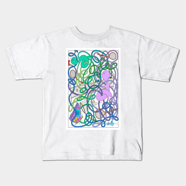 Mr Squiggly Tennis Match Kids T-Shirt by becky-titus